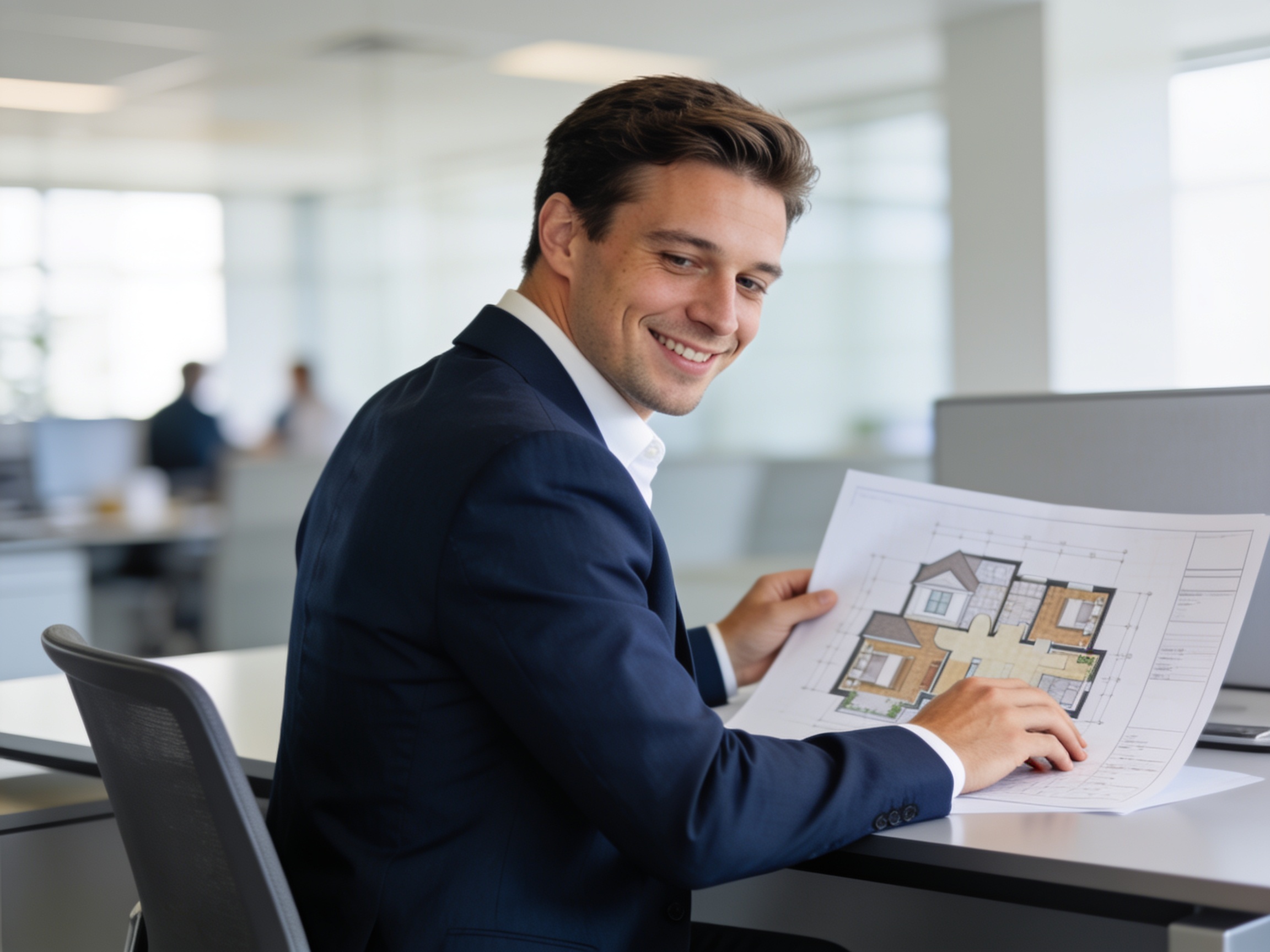 Real estate agent analyzes Charleston real estate market data on floor plan