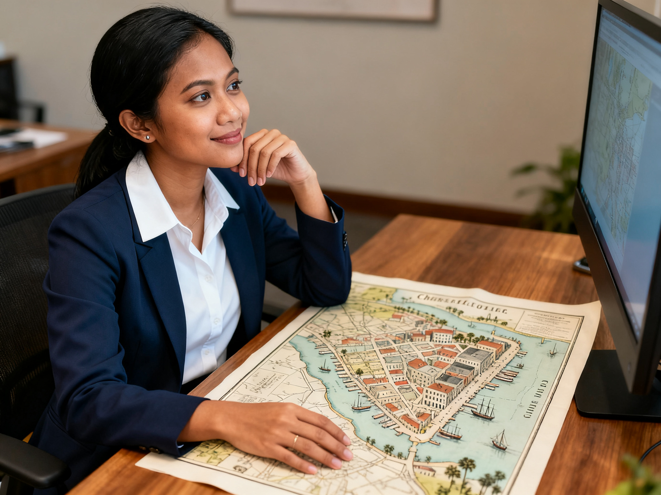 Charleston tourism market trends shown through a local analyst reviewing a waterfront map